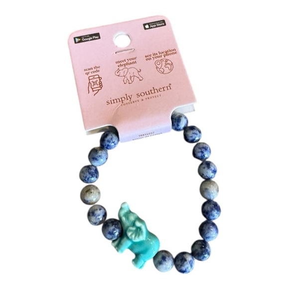 Simply Southern Blue & White Beads with Blue  Elephant Tracker Bracelet - Picture 1 of 4
